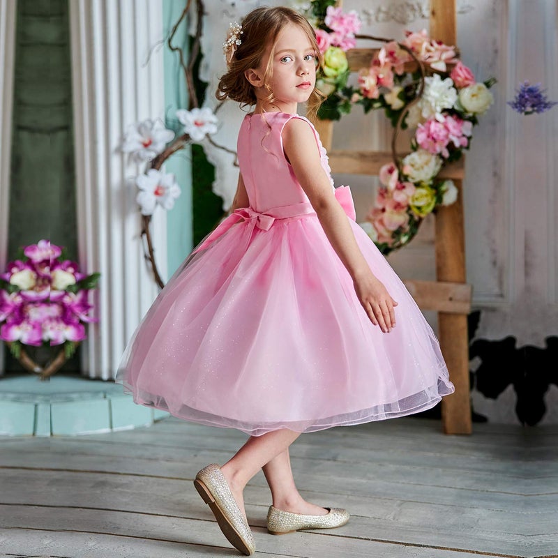 NNJXD Girl Sleeveless Lace 3D Flower Tutu Holiday Princess Dresses Size 5-6 Years Pink - Image 4